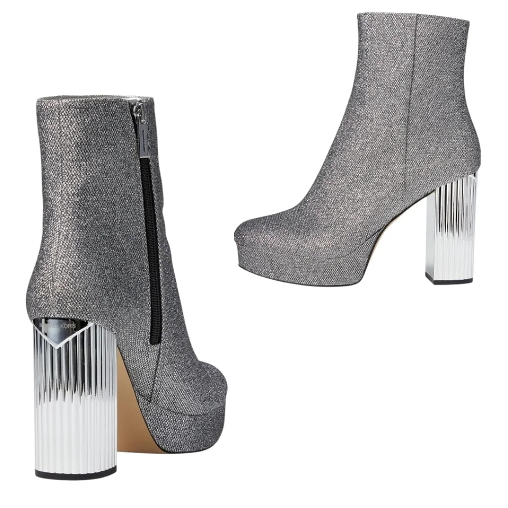 New MICHAEL Michael Kors Silver Platform Boots Sz 8.5